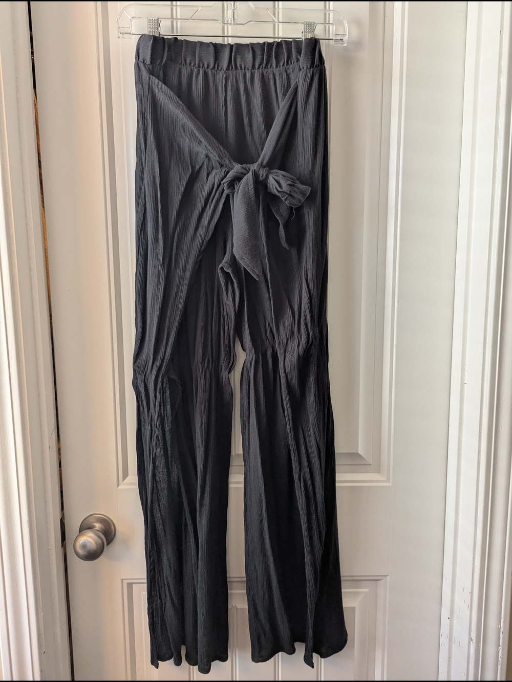 Serra Beach Cover-Up Black Tie-Waist Wide Leg Pants